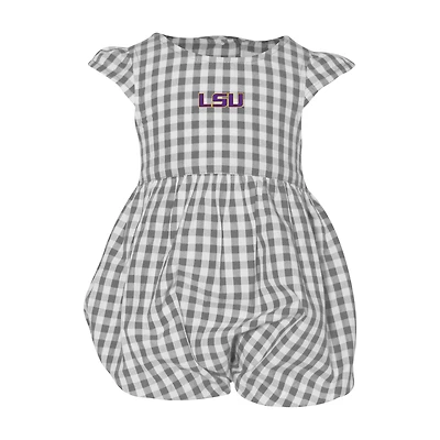 Girl's Infant Garb Gray LSU Tigers Cara Gingham Ruffled Bodysuit