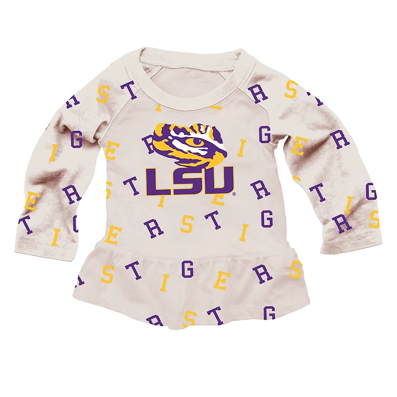 Girls Infant Wes & Willy Oatmeal LSU Tigers Ruffle Raglan Long Sleeve T-Shirt Leggings Set