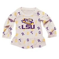Girls Infant Wes & Willy Oatmeal LSU Tigers Ruffle Raglan Long Sleeve T-Shirt Leggings Set