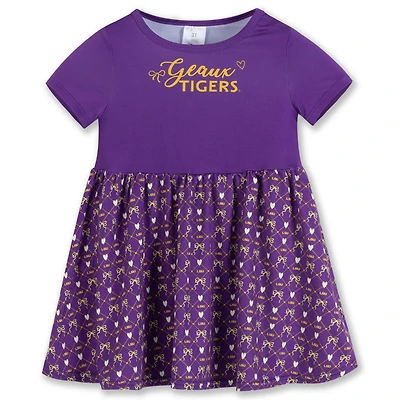 Robe à manches courtes violette ZooZatz pour filles, motif Tigers de LSU