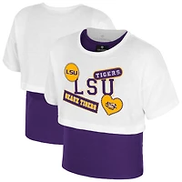 Girl's Youth Colosseum  White LSU Tigers Gale Cropped 2Fer Top