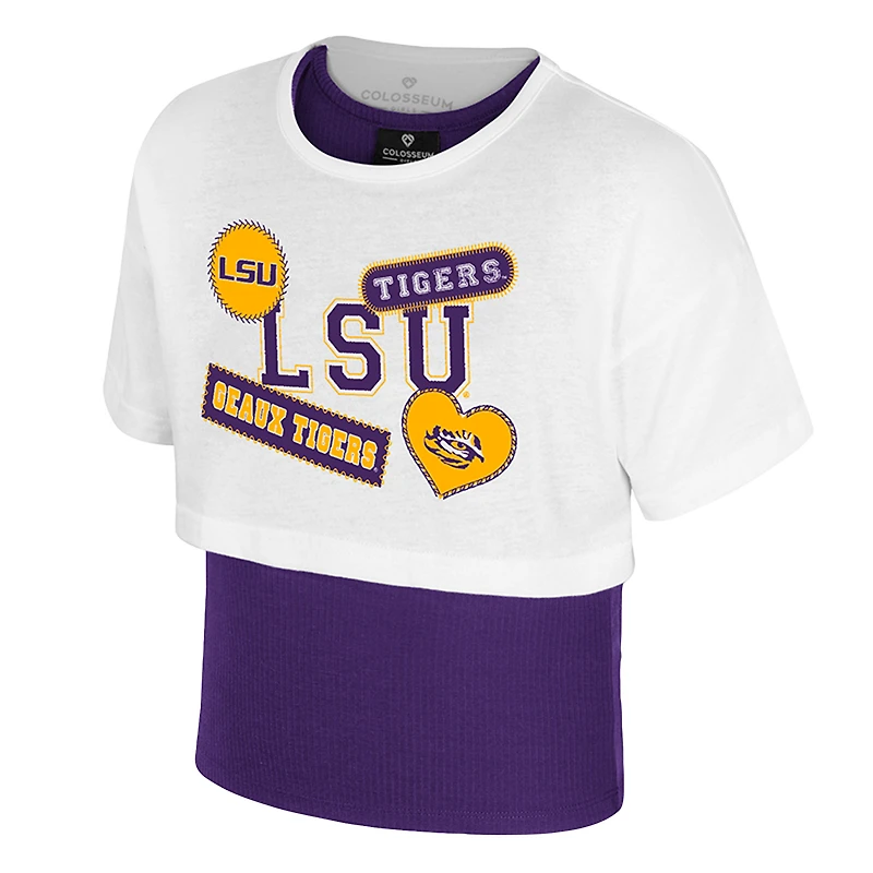 Girl's Youth Colosseum  White LSU Tigers Gale Cropped 2Fer Top