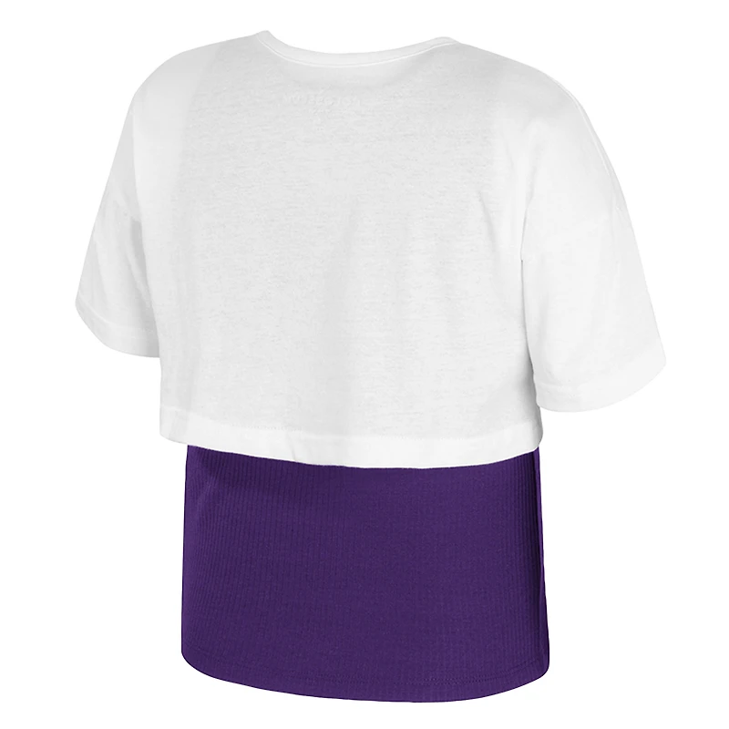 Girl's Youth Colosseum  White LSU Tigers Gale Cropped 2Fer Top