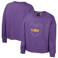 Sweat-shirt à col rond en polaire délavé Audrey LSU Tigers Colosseum Purple pour filles