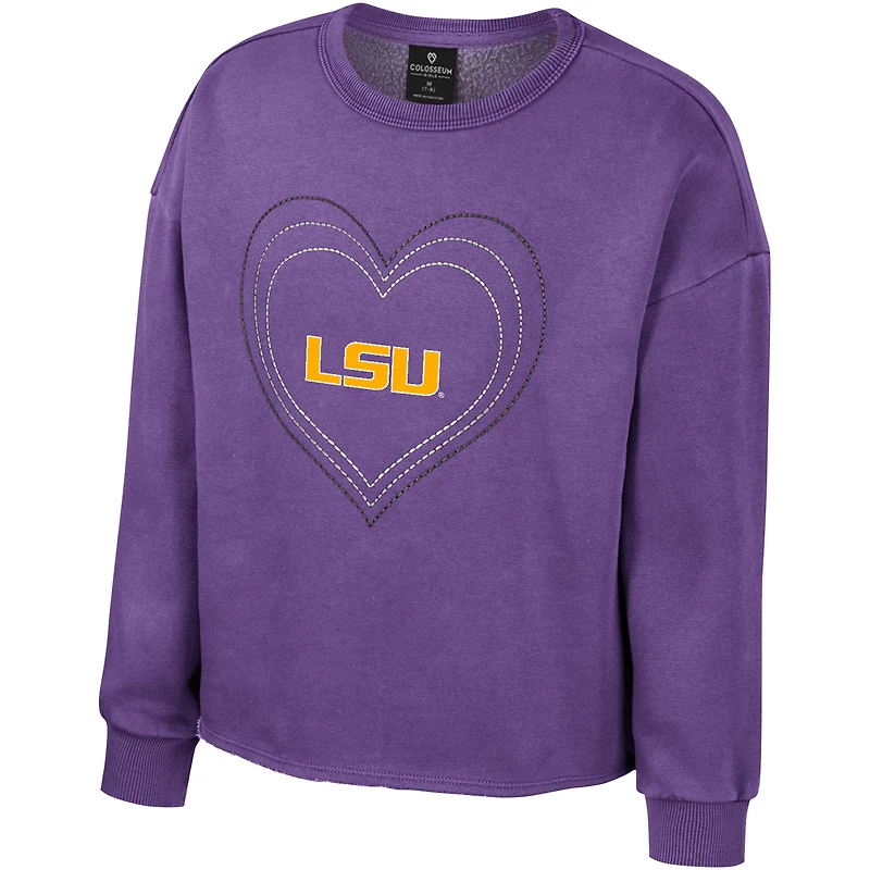 Sweat-shirt à col rond en polaire délavé Audrey LSU Tigers Colosseum Purple pour filles