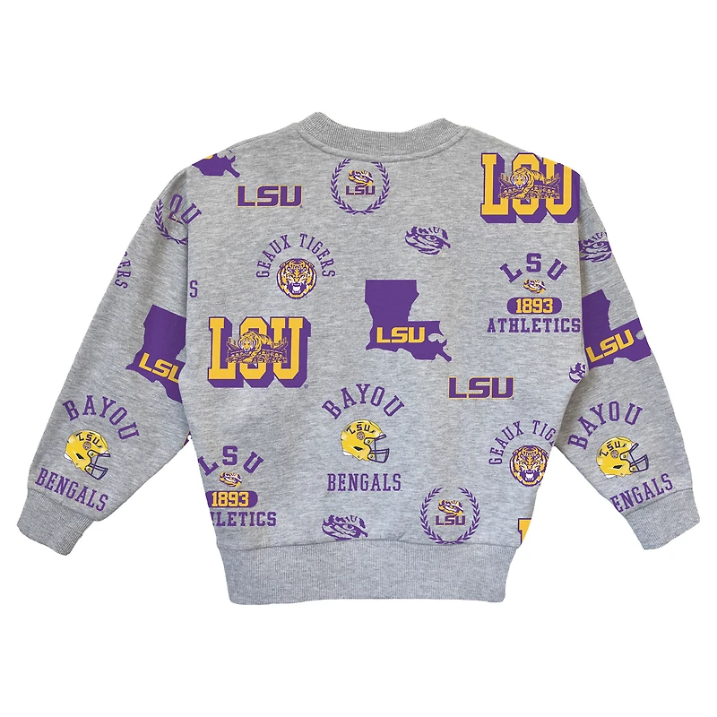 Girls Youth Gameday Couture Heather Gray LSU Tigers Always On Repeat Pullover Sweatshirt