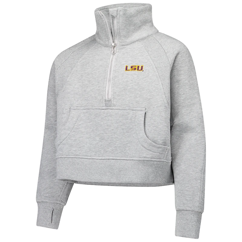 Sweat-shirt court en polaire à demi-zip gris LSU Tigers Dawn Raglan pour filles