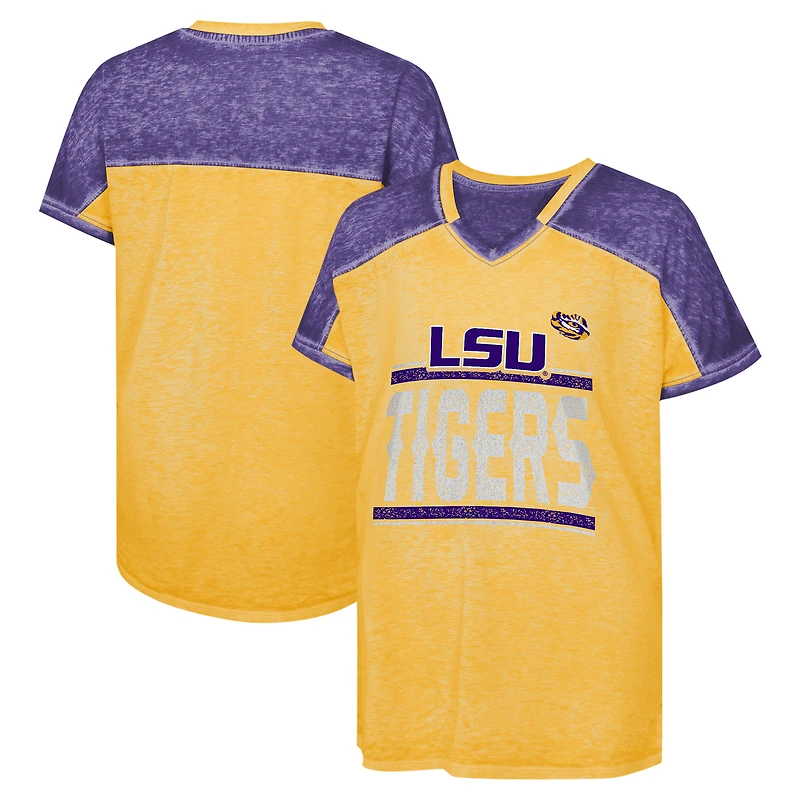 Girls Youth Purple LSU Tigers Up for Anything Colorblock Dolman V-Neck T-Shirt