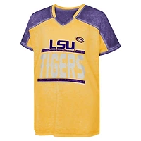 T-shirt col V Dolman à blocs de couleurs violet pour jeunes filles LSU Tigers Up for Anything