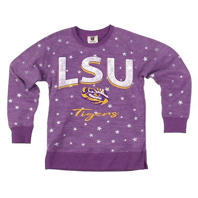 Girls Youth Wes & Willy  Purple LSU Tigers Shimmer Star Reverse Sweatshirt