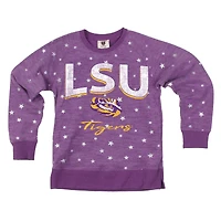Girls Youth Wes & Willy  Purple LSU Tigers Shimmer Star Reverse Sweatshirt