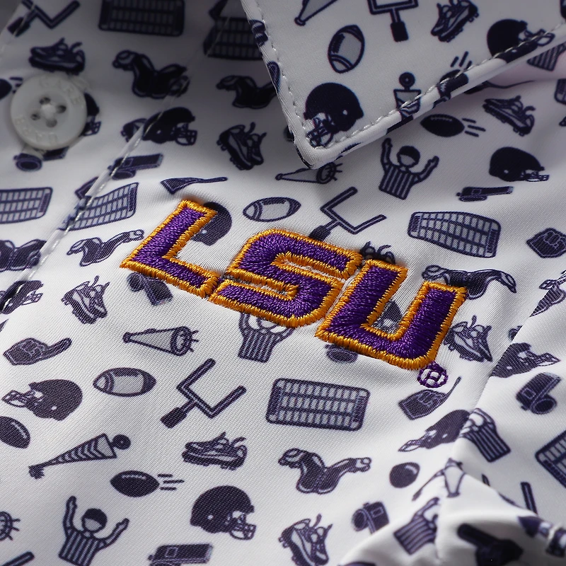 Infant Garb Purple LSU Tigers Tom Allover Print Performance Polo Bodysuit