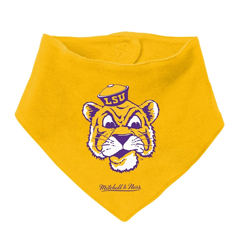 Ensemble de 3 bodys, bavoirs et chaussons Mitchell & Ness LSU Tigers violet/or pour bébé