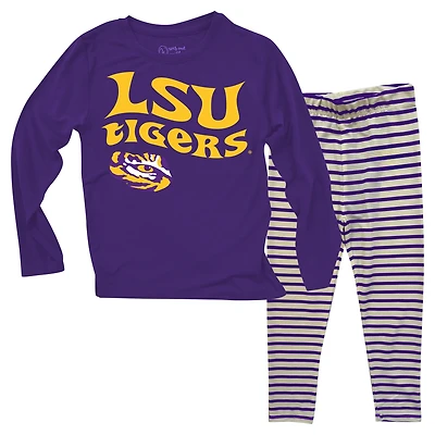 Ensemble haut à manches longues et leggings rayés tri-blend pour bébé Wes & Willy LSU Tigers