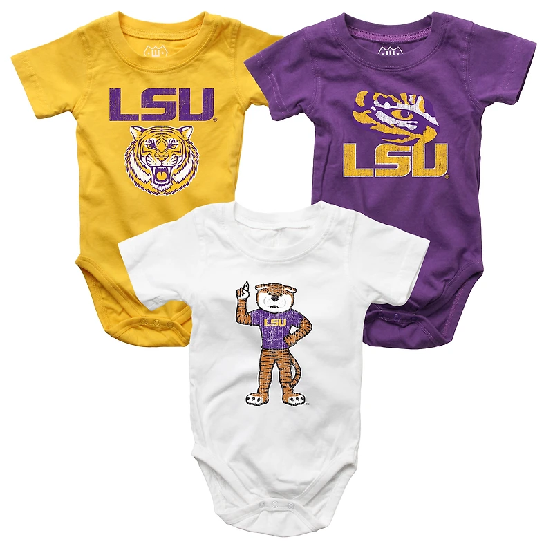 Infant Wes & Willy LSU Tigers Three-Pack Bodysuit Set