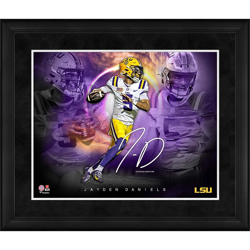 Collage de signatures en fac-similé de Jayden Daniels LSU Tigers, 16" x 20" encadré, Stars of the Game