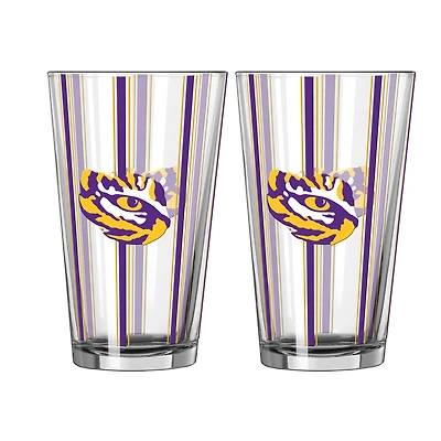 Logo Brands LSU Tigers Two-Piece 16oz. Striped Pint Glass Set