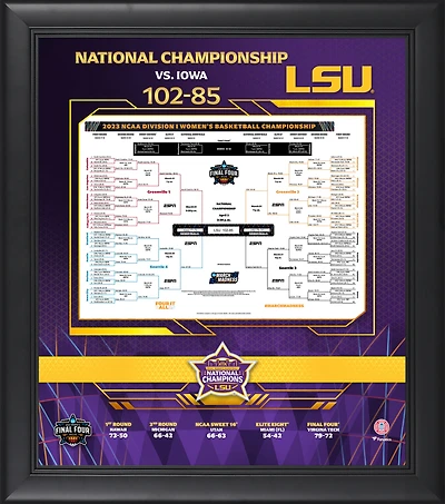 Collage de photos encadrées de 15" x 17" des champions nationaux de basket-ball féminin de la NCAA 2023 des LSU Tigers