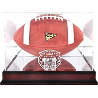 Vitrine en acajou ornée du logo des LSU Tigers, champions nationaux du championnat universitaire de football américain 2019