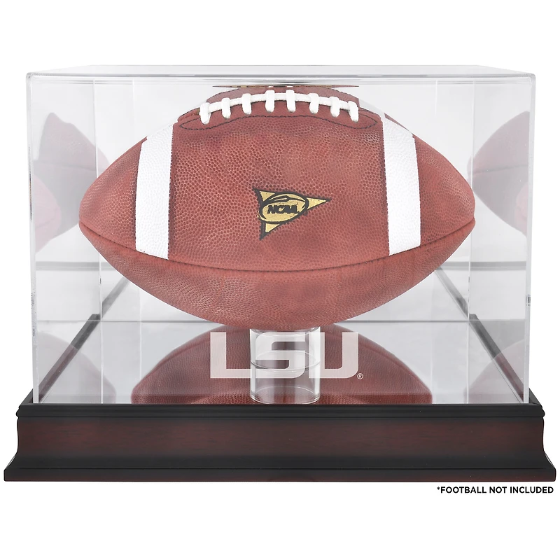 LSU Tigers Vitrine de logo de football en acajou avec dos miroir