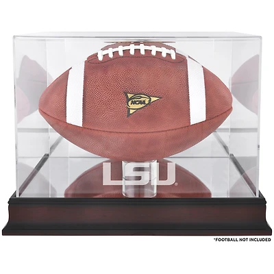 LSU Tigers Vitrine de logo de football en acajou avec dos miroir