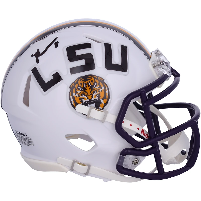 Casque Riddell Speed ​​Mini blanc autographié par Malik Nabers des LSU Tigers