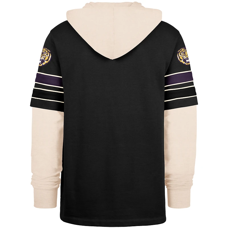 Men's '47  Black LSU Tigers Split Zone Cornerback Lacer Pullover Hoodie