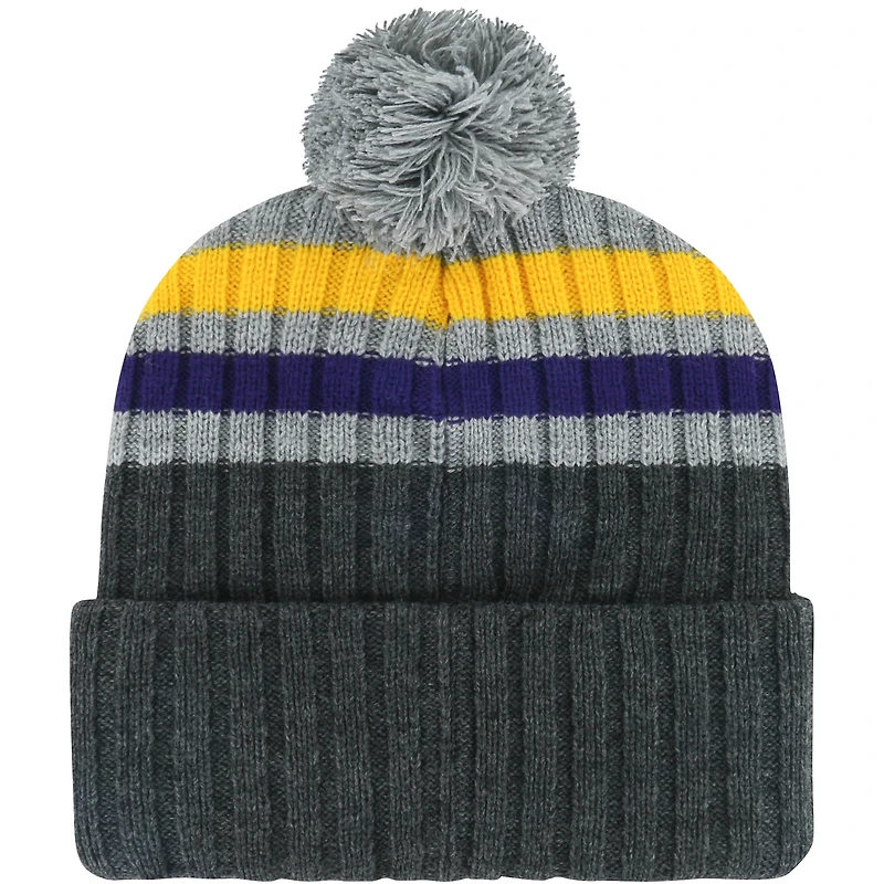 Bonnet en tricot à revers rayé LSU Tigers Stack '47 anthracite pour hommes avec pompon
