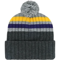 Bonnet en tricot à revers rayé LSU Tigers Stack '47 anthracite pour hommes avec pompon