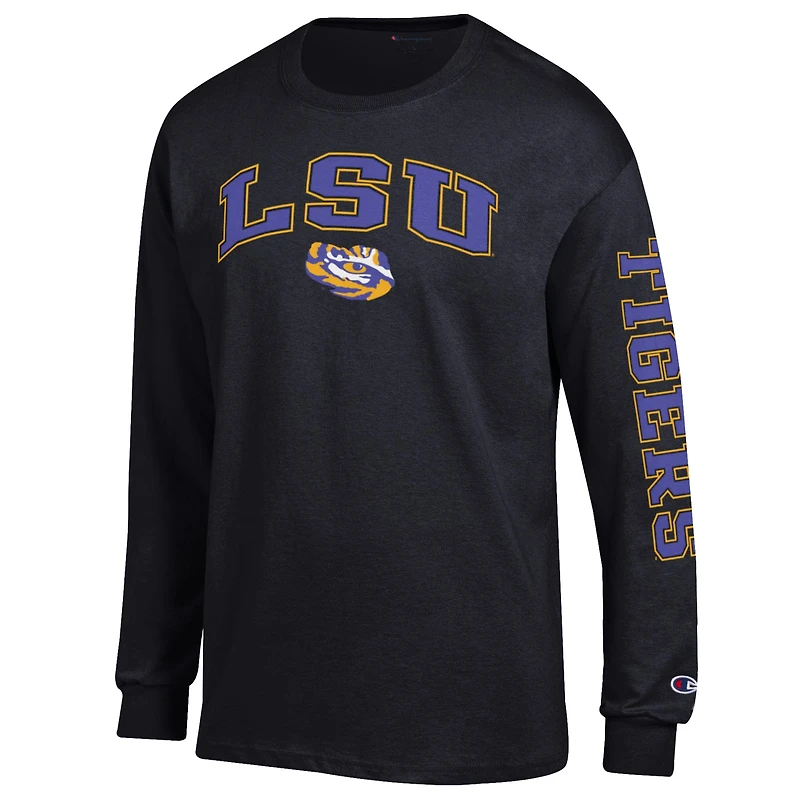 Men's Champion  Black LSU Tigers Arch Over Logo 2-Hit Long Sleeve T-Shirt