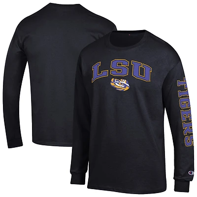Men's Champion  Black LSU Tigers Arch Over Logo 2-Hit Long Sleeve T-Shirt