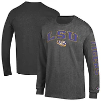 Men's Champion  Charcoal LSU Tigers Arch Over Logo 2-Hit Long Sleeve T-Shirt