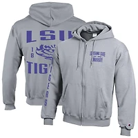 Sweat à capuche zippé en polaire Powerblend gris Champion LSU Tigers Varsity pour homme
