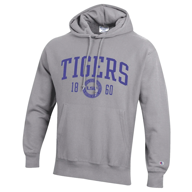 Men's Champion  Heather Gray LSU Tigers Established Reverse Weave Hoodie