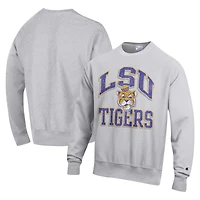 Men's Champion Heather Gray LSU Tigers Vault Late Night Reverse Weave Pullover Sweatshirt
