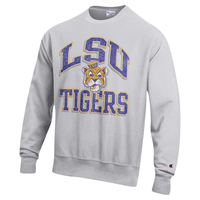 Men's Champion Heather Gray LSU Tigers Vault Late Night Reverse Weave Pullover Sweatshirt