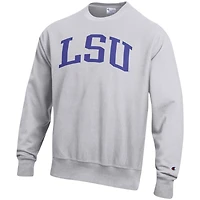 Men's Champion Heathered Gray LSU Tigers Big & Tall Reverse Weave Fleece Crewneck Pullover Sweatshirt
