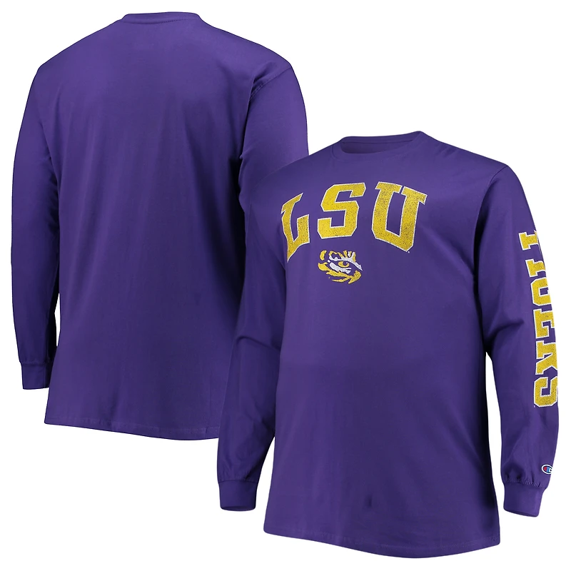 Men's Champion Purple LSU Tigers Big & Tall 2-Hit Long Sleeve T-Shirt