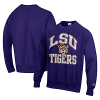 Men's Champion Purple LSU Tigers Vault Late Night Reverse Weave Pullover Sweatshirt