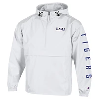 Men's Champion  White LSU Tigers Cloud Packable Half-Zip Hooded Jacket
