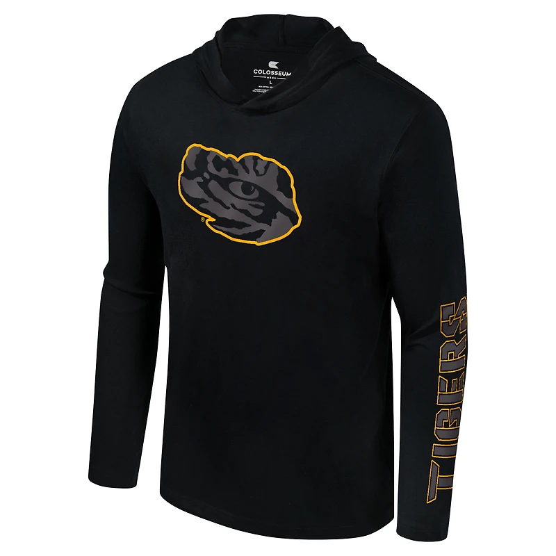Men's Colosseum Black LSU Tigers Color Pop Active Blend 2-Hit Long Sleeve Hooded T-Shirt