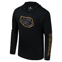 Men's Colosseum Black LSU Tigers Color Pop Active Blend 2-Hit Long Sleeve Hooded T-Shirt