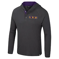 Men's Colosseum  Charcoal LSU Tigers Dujour Ralgan Long Sleeve Henley Hoodie T-Shirt