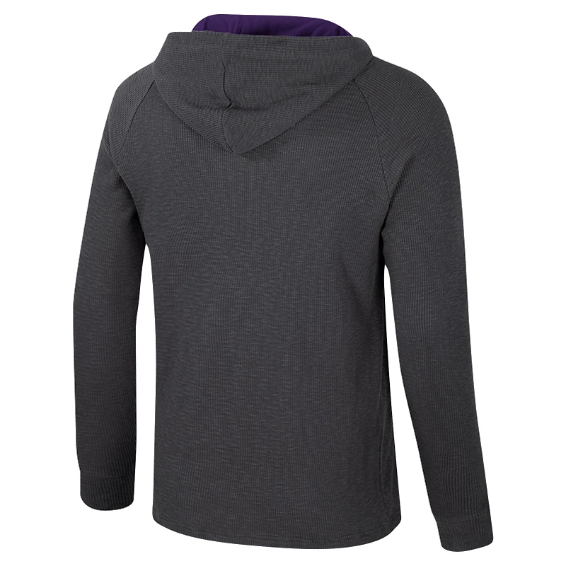 Men's Colosseum Charcoal LSU Tigers Dujour Ralgan Long Sleeve Henley Hoodie T-Shirt