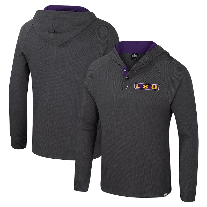 Men's Colosseum Charcoal LSU Tigers Dujour Ralgan Long Sleeve Henley Hoodie T-Shirt