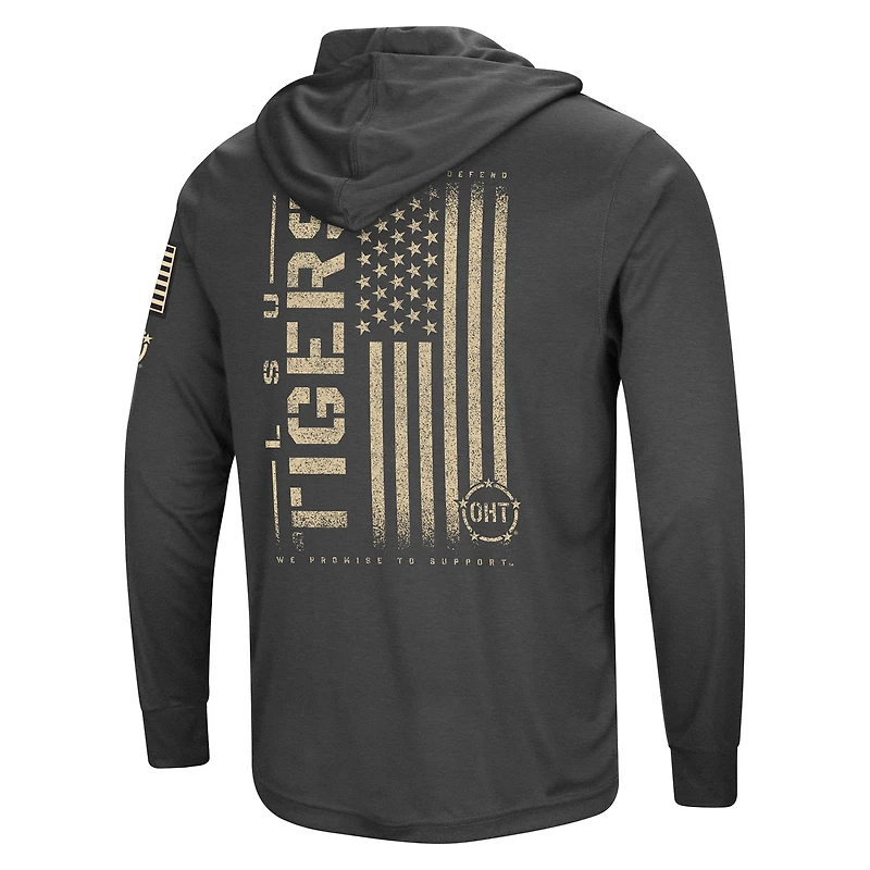 Men's Colosseum Heather Black LSU Tigers Team OHT Military Appreciation Long Sleeve Hoodie T-Shirt