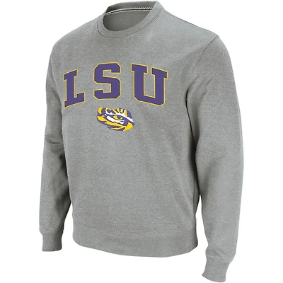 Men's Colosseum Heather Gray LSU Tigers Arch & Logo Crew Neck Sweatshirt