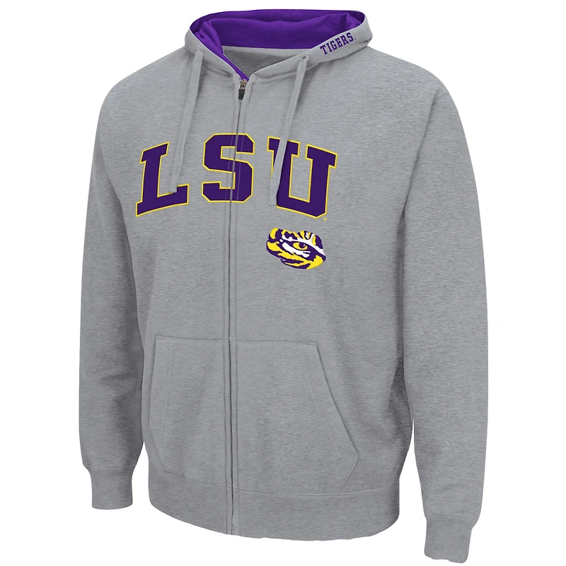 Sweat à capuche entièrement zippé Colosseum gris chiné LSU Tigers Arch & Logo 3.0 pour homme