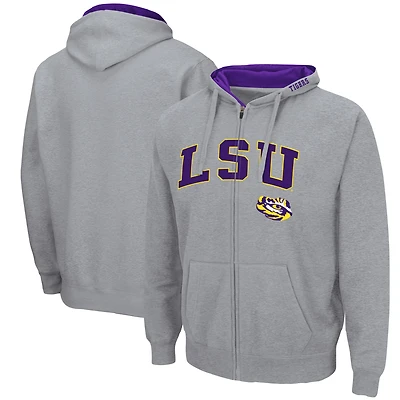 Sweat à capuche entièrement zippé Colosseum gris chiné LSU Tigers Arch & Logo 3.0 pour homme