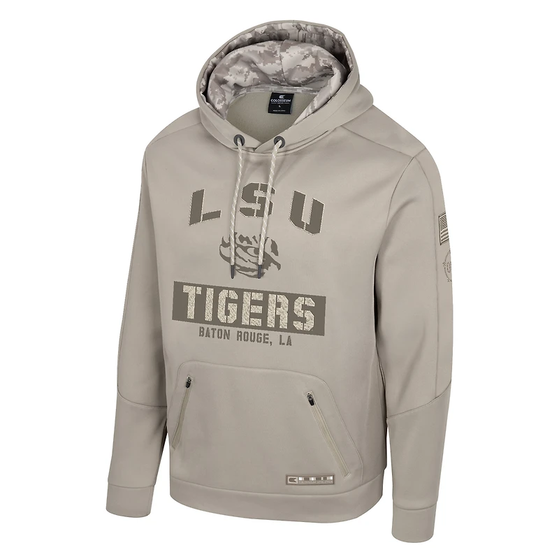 Men's Colosseum Oatmeal LSU Tigers Big & Tall Operation Hat Trick Battalion Hoodie Sweatshirt